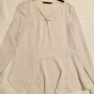 Zara Basic White Blouse with Gold Decor